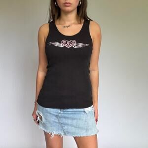 Black Tank Top w/ Pink Heart Tribal Design